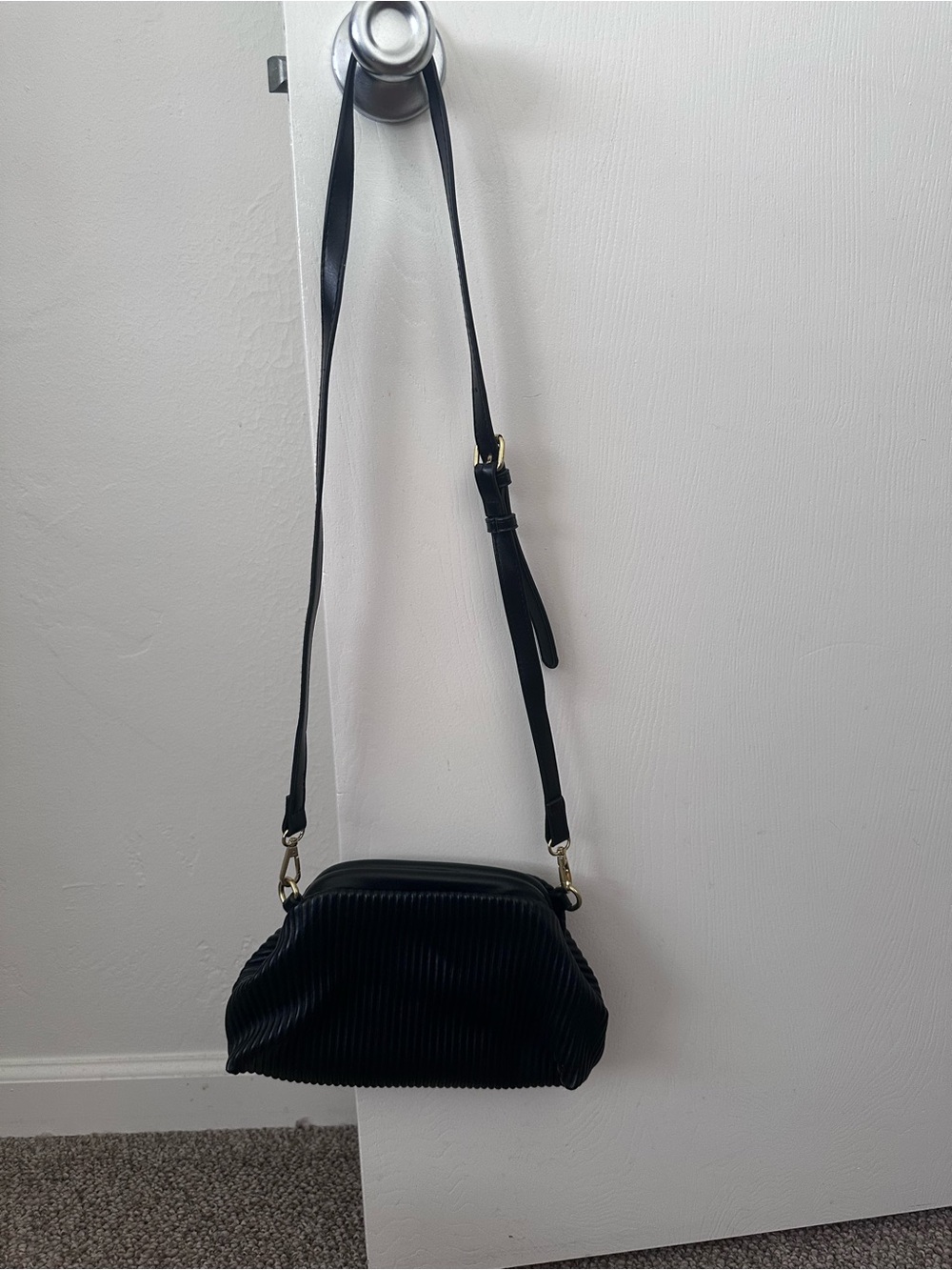 Anthropologie Black Pleated Crossbody Purse